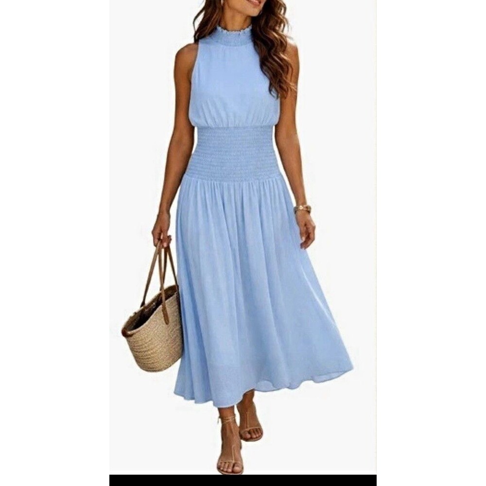 NWT Alexia Admor Landry Blue Smocked Halter Maxi Dress Women's Size 10